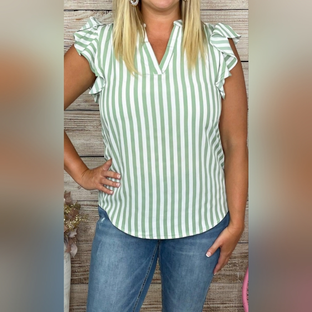 Summer Stripe Flutter sleeve top